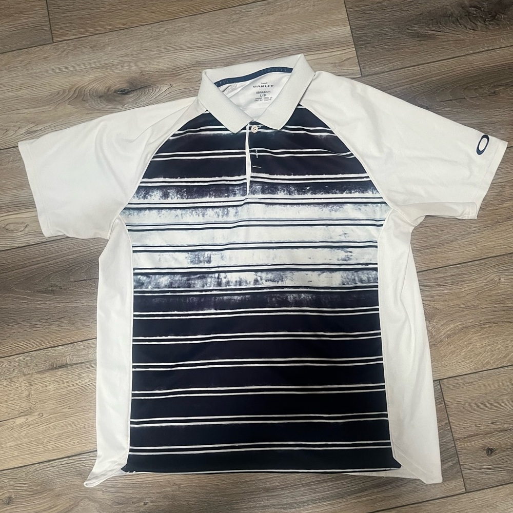 Oakley White and Blue Polo Shirt Size Large.